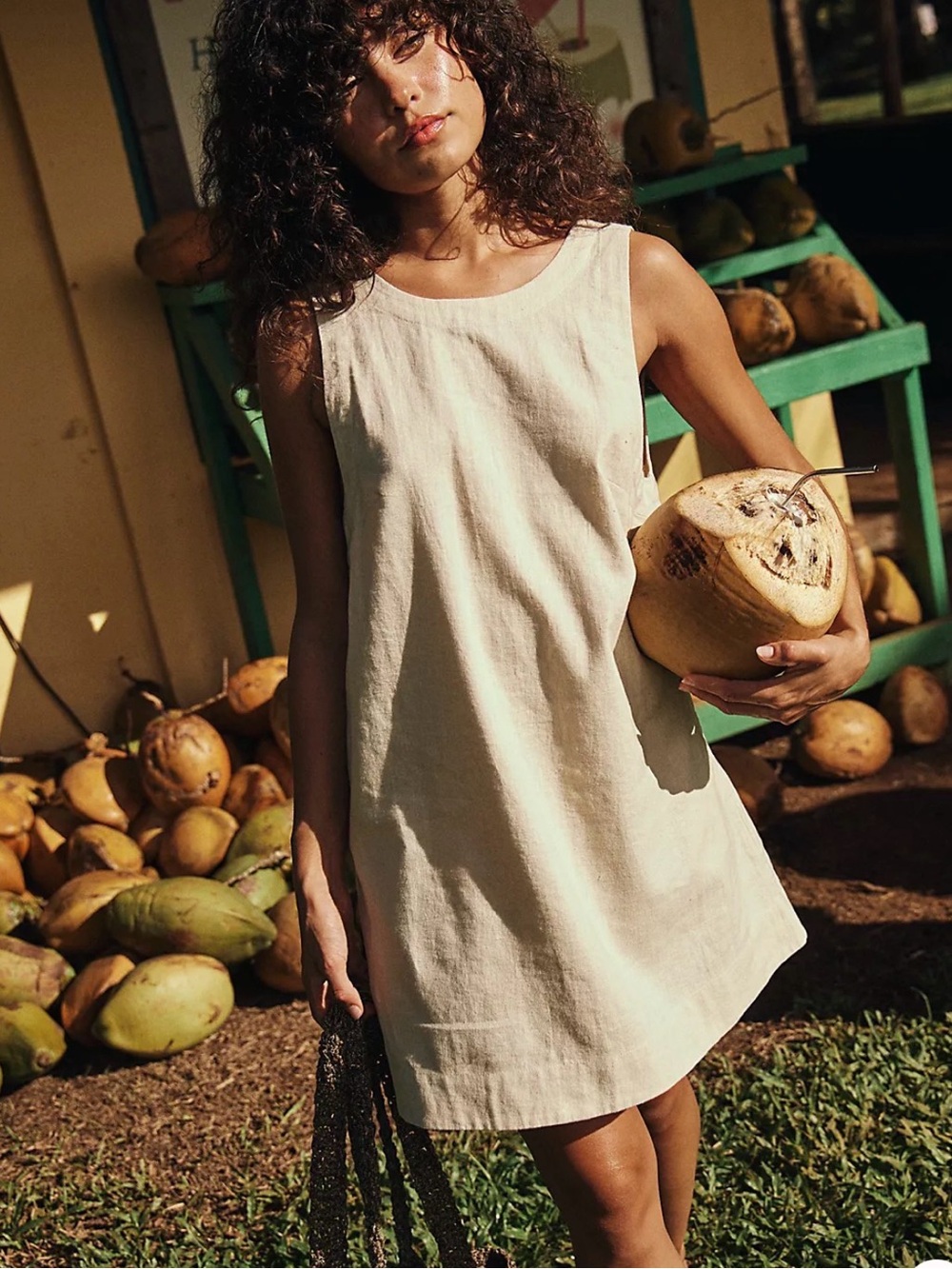 Free People free-est Full of Sunshine Cotton Linen Mini Dress M Pockets - Picture 3 of 5